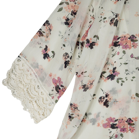 Mason Belle Kimono Tunic Top XXL Womens Open Gauzy Lace Cream Pink Cottage Fairy - Picture 13 of 16